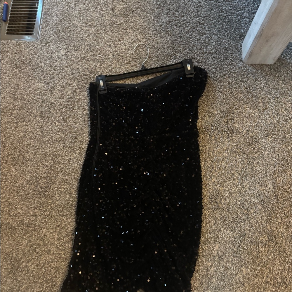Black Sequin Strapless Evening Dress